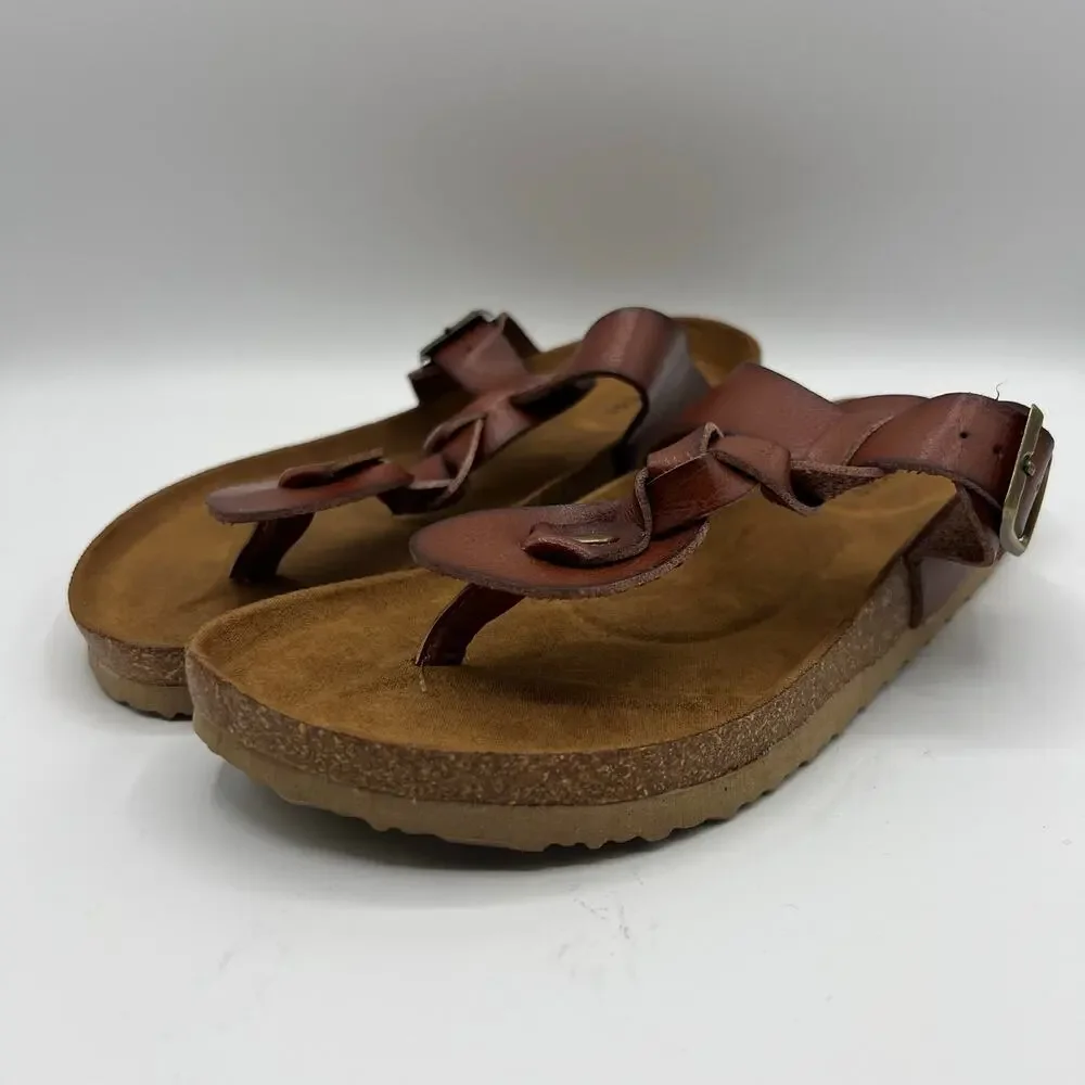 Maurices Lauren Brown Braided Thong Footbed Sandals Slides | Women's Size 8